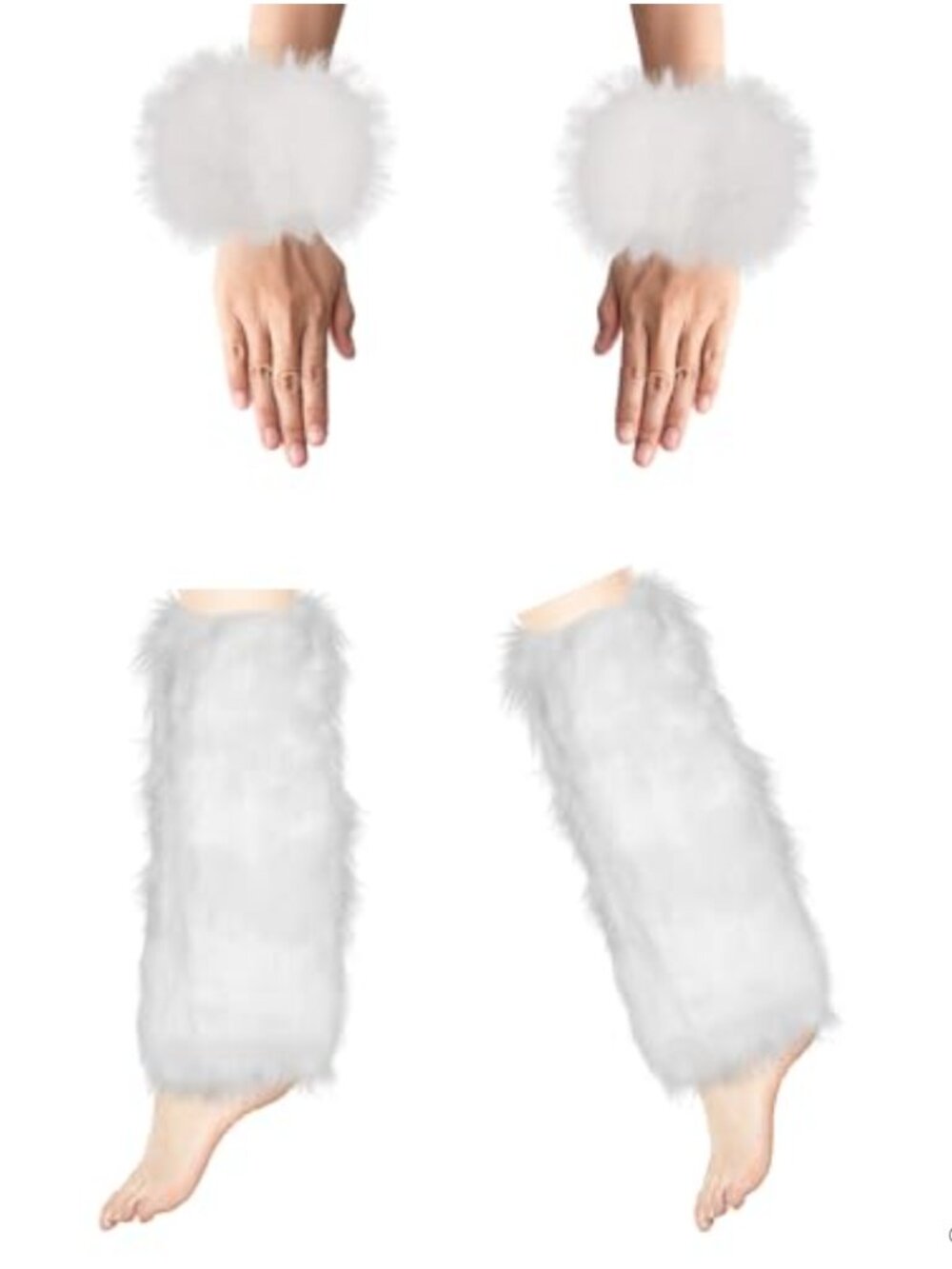 Faux Fur Leg Warmers & Wrist Cuffs Set Fluffy Winter Boot Covers